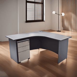 Megafurniture | Danica L Shape Study Table with Mobile Pedestal | Study Table