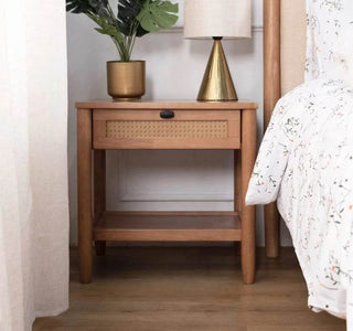 Megafurniture | Delora Wooden Bedside Table with Rattan Drawer | Bed Side Table