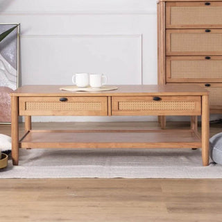 Megafurniture | Delora Wooden Coffee Table with Rattan Drawers | Coffee Table
