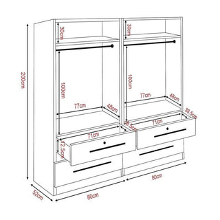 Megafurniture | Deverac II 4 Open Door Wardrobe with Drawers | Open Door Wardrobe