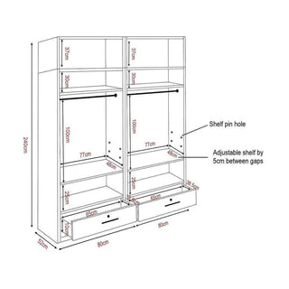 Megafurniture | Deverel 4 Open Door Wardrobe with Top | Open Door Wardrobe