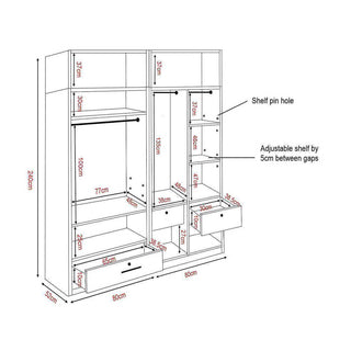 Megafurniture | Deverel Mirror 4 Open Door Wardrobe with Top | Open Door Wardrobe