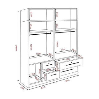 Megafurniture | Deverell III 4 Open Door Wardrobe with Drawers & Top | Open Door Wardrobe