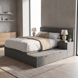 Devonne Platform Storage Grey Fabric Bed Frame (Water Repellent)