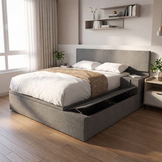 Devonne Platform Storage Grey Fabric Bed Frame (Water Repellent)