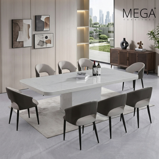 Elska Marble Dining Table & Spical Faux Leather Dining Chair Set (1+8)