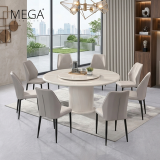 Evren Round Dining Table & Veronie Faux Leather Dining Chair Set (1+8)