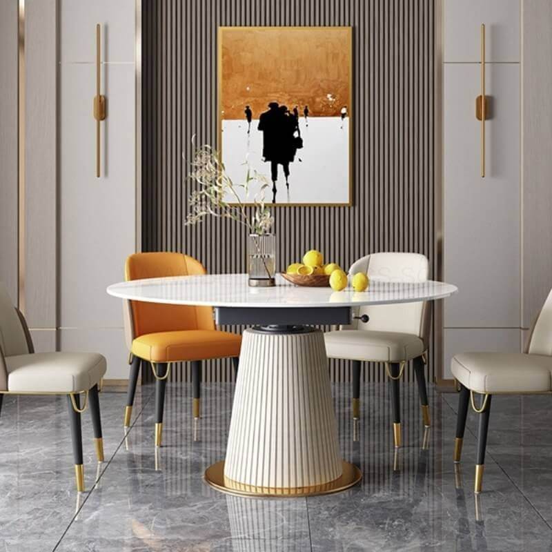 Fib Extendable Round Sintered Stone Dining Table – Megafurniture