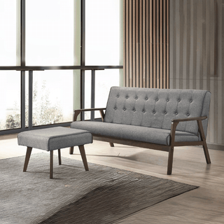 Sandy Wooden Fabric Sofa + Stool