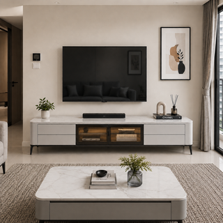 Galvella Glossy White Sintered Stone TV Console