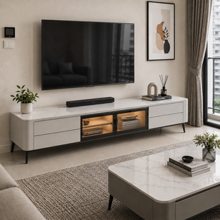 Galvella Glossy White Sintered Stone TV Console