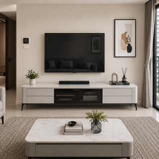 Galvella Glossy White Sintered Stone TV Console