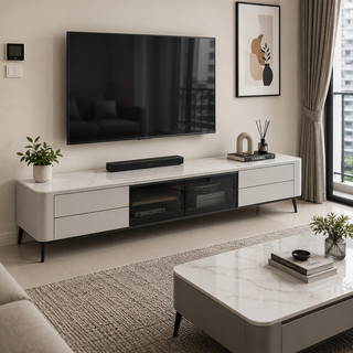 Galvella Glossy White Sintered Stone TV Console