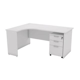 Megafurniture | Guinevere L Shape Study Table with Mobile Pedestal | Study Table