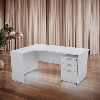 Megafurniture | Guinevere L Shape Study Table with Mobile Pedestal | Study Table
