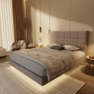 Kassie Teddy Fabric Floating Bed Frame (With LED)