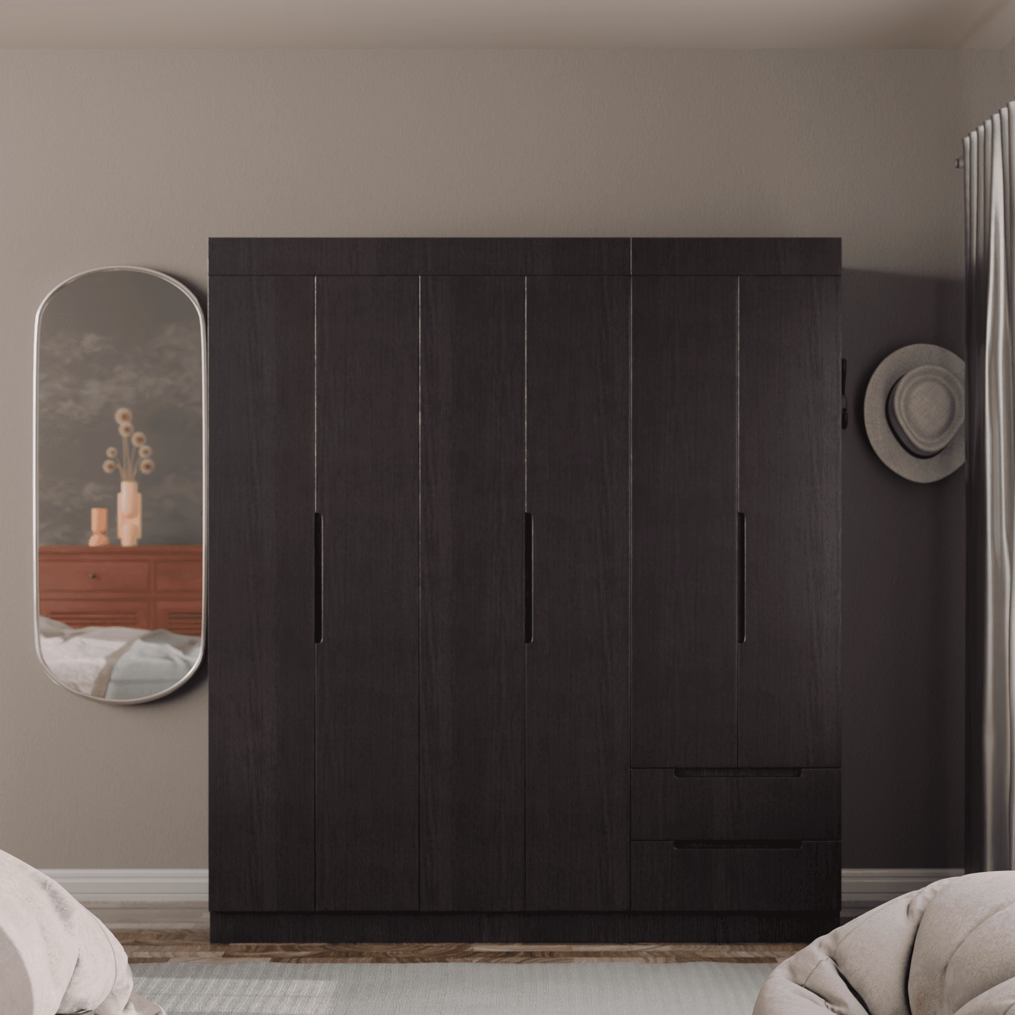 Harrison 6 Door Open Wardrobe – Solid Plywood Storage with Drawers Harrison 6 Door Open Wardrobe – Solid Plywood Storage with Drawers