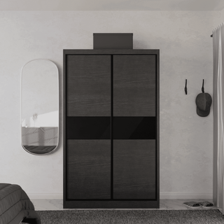 Megafurniture | Helene Modular Wardrobe (Dark Oak with Black Glass) | Modular Wardrobe