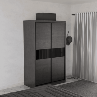 Megafurniture | Helene Modular Wardrobe (Dark Oak with Black Glass) | Modular Wardrobe