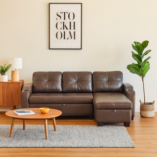 Tooru L-Shaped Faux Leather Storage Sofa Bed