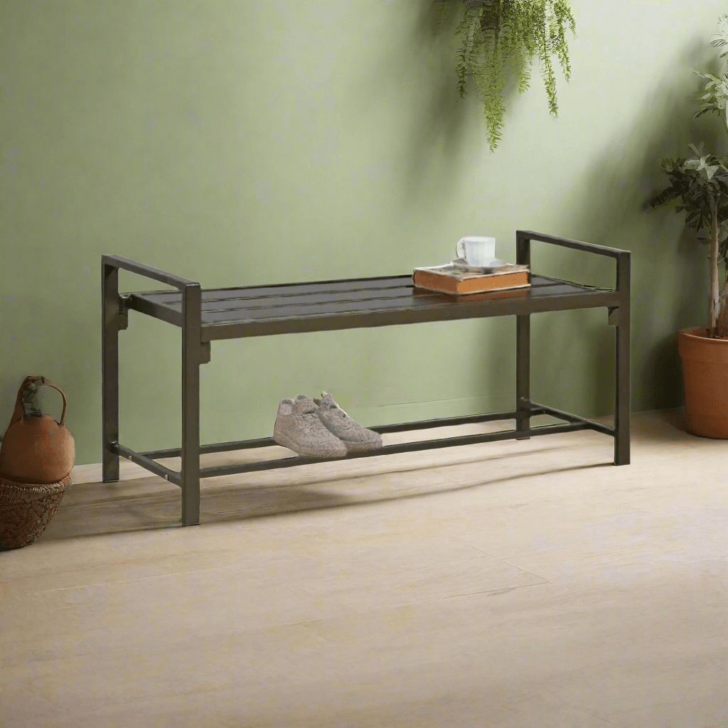 Indio Metal Bench (120cm) – Olive Entryway Seating with Storage Rack ...