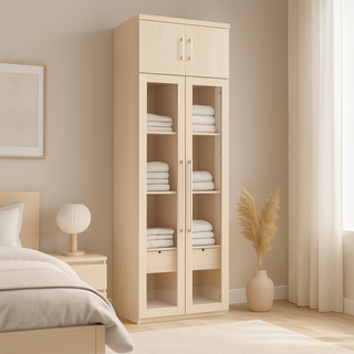 Devereau Glass Door Wardrobe with Top Compartment (80cm)