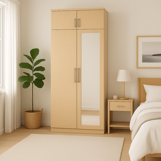 Deverel 2 Door Wardrobe with Mirror and Top (80cm)