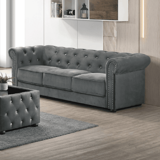 Machiko Velvet Living Room Set (3+2 Chesterfield Fabric Sofa + Ottoman + Coffee Table)