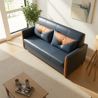 Leilani II Two Tone Leathaire Sofa Bed in Blue/Orange