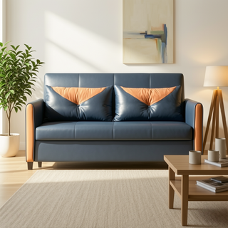 Leilani II Two Tone Leathaire Sofa Bed in Blue/Orange