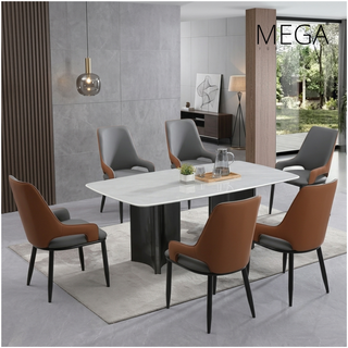 Runae Sintered Stone Dining Table & Niva Faux Leather Dining Chair Set (1+6)