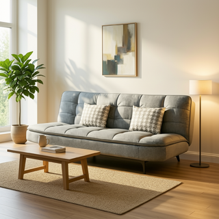 Lisette Leathaire Sofa Bed in Light Grey