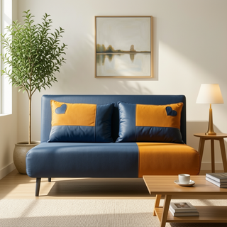 Lourdes Two Tone Leathaire Sofa Bed in Dark Grey/Orange