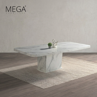 Lunor Marble Dining Table & Veya Plush Fabric Dining Chair Set (1+8)