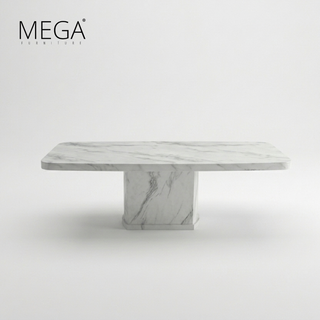 Lunor Marble Dining Table & Veya Plush Fabric Dining Chair Set (1+8)