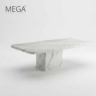 Lunor Marble Dining Table & Veya Plush Fabric Dining Chair Set (1+8)