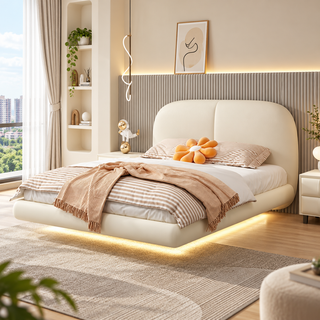 Zumare Leather Floating Bed Frame (With LED)