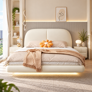 Zumare Leather Floating Bed Frame (With LED)