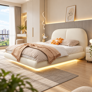 Zumare Leather Floating Bed Frame (With LED)