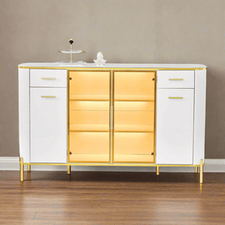 Megafurniture | Maurille White Buffet Hutch with Sintered Stone Top (160cm) | Sideboard
