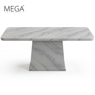 Myrhe Marble Dining Table & Isen Faux Leather Dining Chair Set (1+8)