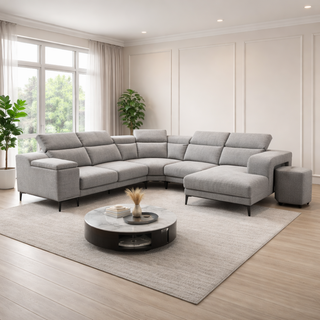 Velen Fabric Adjustable Headrest L-Shaped Corner Slider Sofa by Esteller (Pet Friendly & Easy Clean)