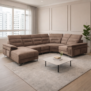 Pryn Fabric Adjustable Headrest L-Shaped Corner Sofa by Esteller (Pet Friendly & Easy Clean)