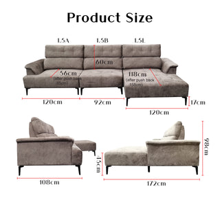 Armon Fabric Adjustable Backrest L-Shaped Sofa by Esteller (Pet Friendly & Easy Clean)