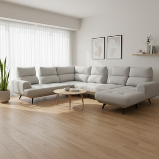 Nyros Fabric Adjustable Backrest L-Shaped Corner Sofa (Sectional) by Esteller (Pet Friendly & Easy Clean)