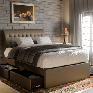 Megafurniture | Nette Faux Leather Drawer Bed Frame | Drawer Bed