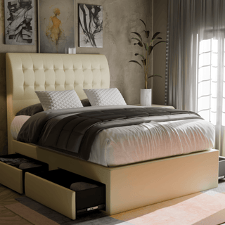 Megafurniture | Nette Faux Leather Drawer Bed Frame | Drawer Bed