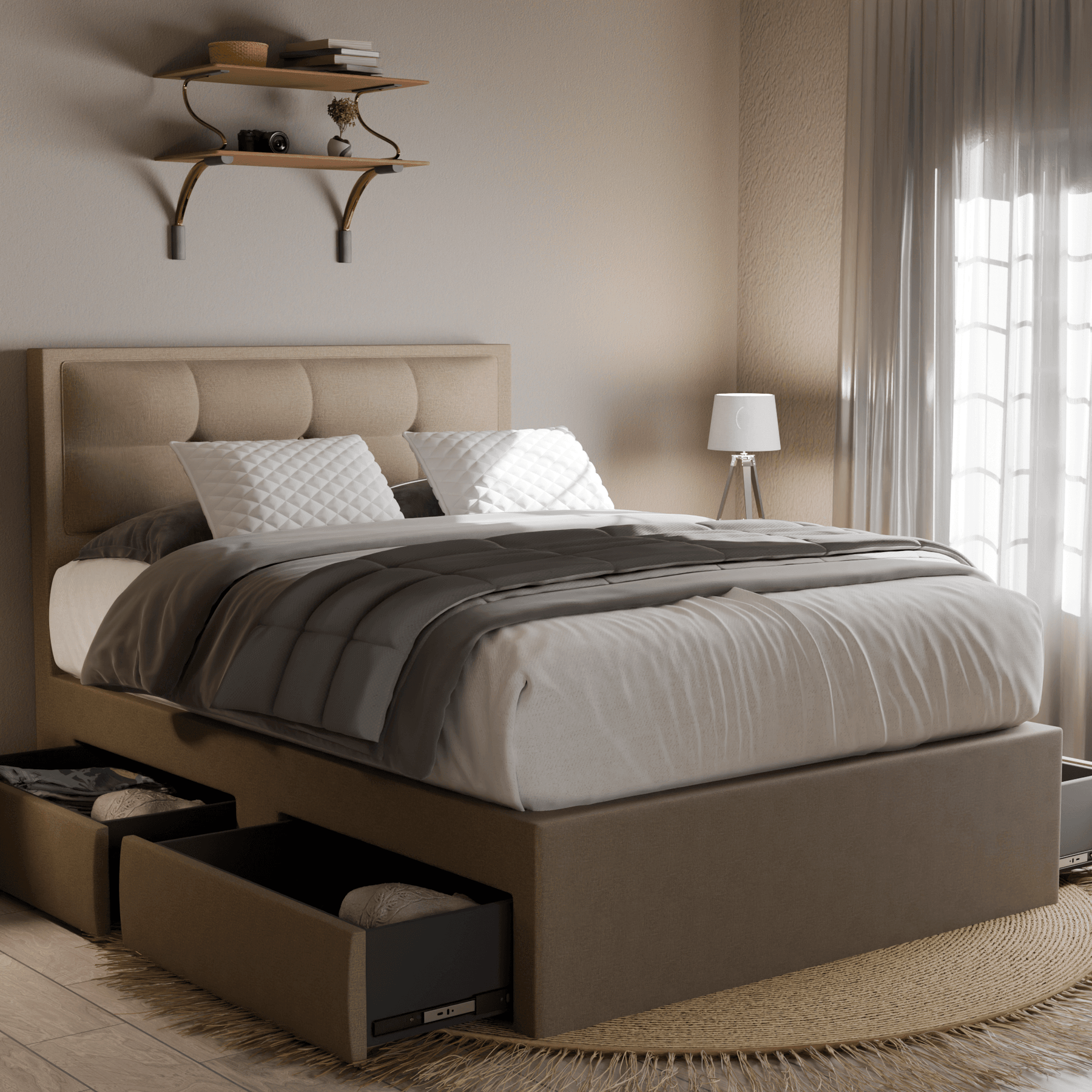 Megafurniture | Robyn Fabric Drawer Bed Frame | Drawer Bed