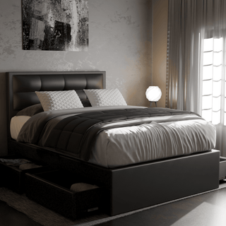 Megafurniture | Robyn Faux Leather Drawer Bed Frame | Drawer Bed