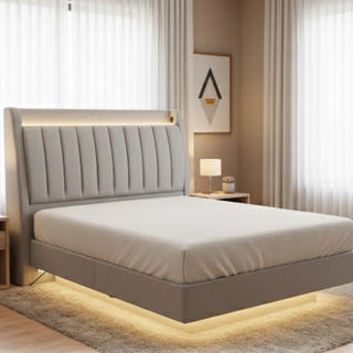 Kairos Fabric Headboard Storage Floating Bed Frame by Esteller (Pet Friendly & Easy Clean)